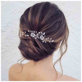 Yheakne Pearl Crystal Wedding Hair Pins Silver Flower Pearl Hair Pins Rhinestone Hair Pins Hairpiece Decorative Bobby Pins Heapieces Bridal Hair Accessories for Bride and Bridesmaid 2 Pieces (Silver