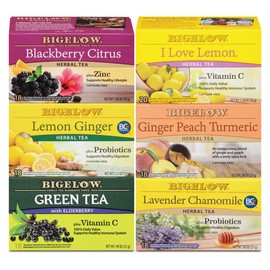 Bigelow Tea Immunity Herbal Tea Variety Pack, Caffeinated Green Tea and Caffeine Free Tea Bags for Immune Support (Pack of 6), 110 Total Tea Bags