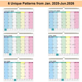 TuoYi 2025 Wall Calendar,18 Monthly Calendar Jan.2025-June 2026,Thick Paper Easy to Write and Read Notes,11.8 Inch Width 8.6 Inch High, Rainbow Colour-Coded Days, Spiral-Bound