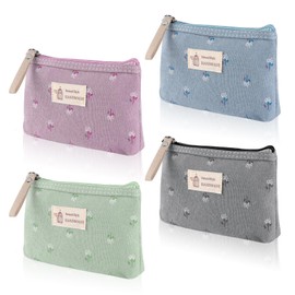 PBUSPU Pack of 4 Small Cosmetic Bags, Portable Toiletry Bag, Coin Bag, Multifunctional Makeup Bag, Portable Toiletry Bag for Women, 17 x 11.5 x 4 cm, Purple, grey, green, blue, Small Cosmetic Bag