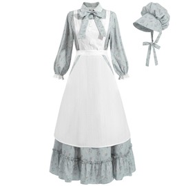 FCCAM Colonial Prairie Dress Women Floral Ruffle Pioneer Dress Costume American Historical Civil War Dress S