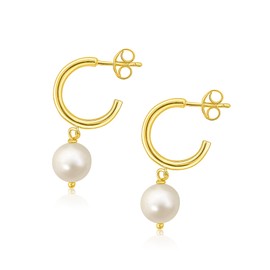 Mary & Jules Pearl Earrings Gold 925 Sterling Silver, Gold-Plated, Earrings Gold Ladies with Freshwater Pearls, Stud Earrings Gold for Women and Girls, Pearl Earrings Studs, Sterling Silver