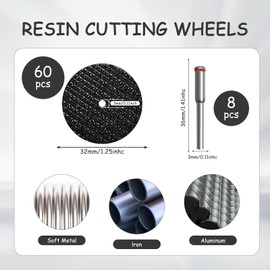 Cutting Discs 60 Pcs Grinder Discs,Metal Cutting Discs 32mm Glass Cutting Disc,Die Grinder Cutting Discs for Metal Cutting(With Cutting Disc Extension Rods with Handle 3.0mm*8,Screwdriver*1)