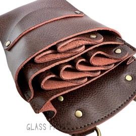 [GLASS FROG] Genuine Leather Scissor Case with 6 Inserts for Hairdresser Barber Scissor Holder (Brownie)