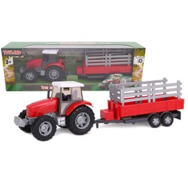 Toyland® 22.5cm Farm Tractor & Tanker/Trailer Set - Free Wheel Action - Boys Farm Toys (Red Trailer)