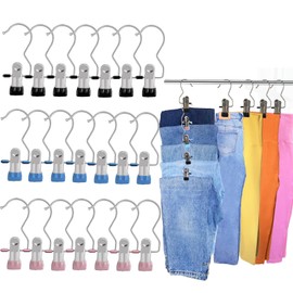 Jeans Hangers Pant Hangers with Clips - Hangers for Shorts Hat Clip 40 Pack Shorts Hangers with Clip Clothes Hangers with Clips Stainless Steel Clothespin Legging Organizers for Closet Space Saving