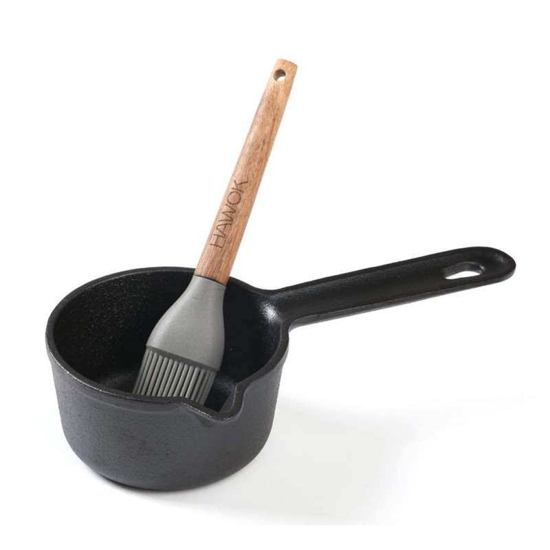 HAWOK 3.9inch Cast Iron Melting Pot Sauce Pan with Brush,8.8