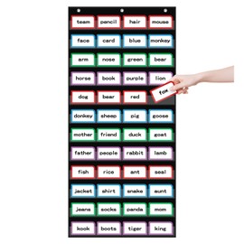 ANCOMEDO 20”W x 48.25”H Classroom Words Pocket Chart with 12 Clear Pockets, Black Standard Pocket Chart for Classroom and Home for Sentence Strips, Reusable Clear Pocket Hanging Words Chart (Black)