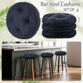 Marsui 4 Pieces Soft Stool Covers Round Bar Stool Cushions with Elastic Band Padded Bar Stool Seat Covers Nonslip Round Seat Cushions for Chairs Stool Slipcovers (Black,12 Inch)