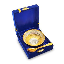 NOBILITY Silver Plated Bowl Spoon Set Light Weight with Blue Box Wedding Return Dessert Dry Fruits Serving Gifts Diwali Christmas Eid Friends Family Home Decoration Corporate Gift Items