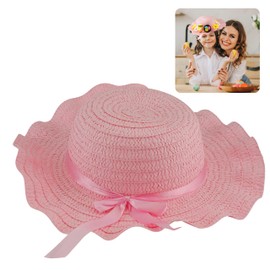 Easter Bonnet with Ribbon for Kids, Straw Woven Colourful Decorative Easter Hat Ideal to Decorate for School Parade and Easter Party Decorations Size-29cm (Pink Bonnet)