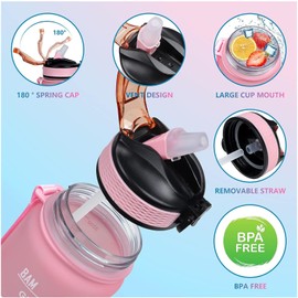 Wisedeal Gigi 32oz Time-Marked Motivational Water Bottle - BPA Free Leakproof with Carrying Strap for Fitness, Gym, Camping, Outdoor Sports, Workout & Hiking