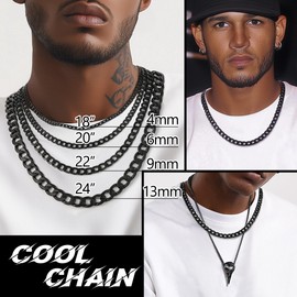 PROSTEEL Black Necklace Men 28inch Collares Para Hombre Stainless Steel Cuban Link Chain Long Necklace Necklace Simple Necklaces