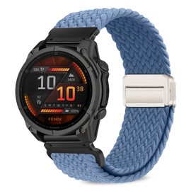 Quickfit 22mm Magnetic Braided Watch Bands Compatible with Garmin Fenix 8 Fenix E 47mm/7 Pro/7/6 Pro/6,Replacement Nylon Sport Strap for Forerunner 965/945/Approach S70 47mm/Instinct 2 Slate Blue