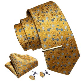 Barry.Wang Men Ties Set Solid Classic Satin Necktie Pocket Square Cufflinks Clip 4PCS for Men Wedding Formal Business