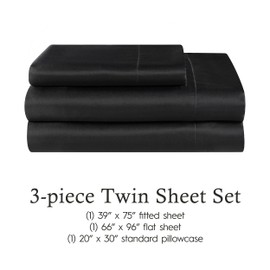 Juliette LeBlanc New York Silky Satin Sheet Set - Luxury Black Bedding - Smooth Satin Sheets - Twin Size