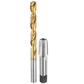 uxcell Tap and Drill Bit Set, 1pcs 1/8-27 NPT Straight Flute Thread Screw Taps & 1pcs 8.3mm Twist Drill Bits, Uncoated/Titanium Coated HSS-6542 Tapping Threading Tool Kit