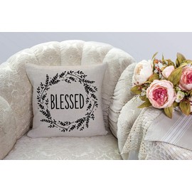 SSOIU Blessed Wreath Farmhouse Pillows - Blessed Farmhouse Pillow Cover - Linen Pillow Cover - Farmhouse Pillow Covers - Cotton Linen Rustic Pillow 18x18 inches