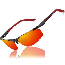 Perfectmiaoxuan Men's Sports Sunglasses Polarised Driving Glasses Ultralight Metal Frame Outdoor Fishing Driving Retro Cycling Glasses Pilot Glasses UV Protection, 【1】Red