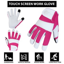 Escort Tools® Heavy Duty Leather Gardening Work Gloves, Thorn Proof, Touch Screen, Utility Safety Working Gloves Breathable, Tear Resistant, High Dexterity Mechanic Gloves Unisex (Pink, M)