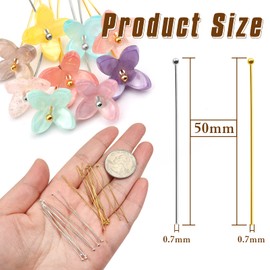 TOAOB 200pcs Ball Head Pins 50mm Gold Tone and Silver Tone for Beading DIY Craft Jewelry Making