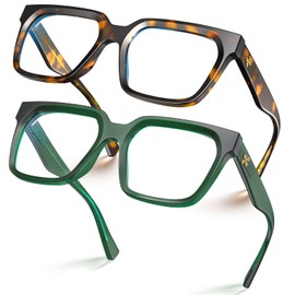 VISOONE 2 Pack Rectangle TR90 Blue Light Blocking Glasses Computer Eyewear with Preppy Look for Women and Men Cougar