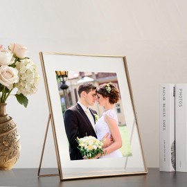 Gold 11x14'' Floating Frame for Picture(6x8'',7x9'',8x10''),Adjustable Tabletop/Shelf floating picture frame 8x10'',Classy Gift Choice for Wedding,Thanksgiving,Christmas,Home or Office Decor