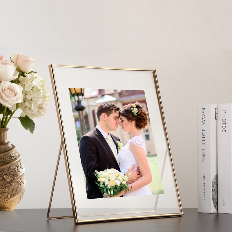 Gold 11x14'' Floating Frame for Picture(6x8'',7x9'',8x10''),Adjustable Tabletop/Shelf floating picture frame