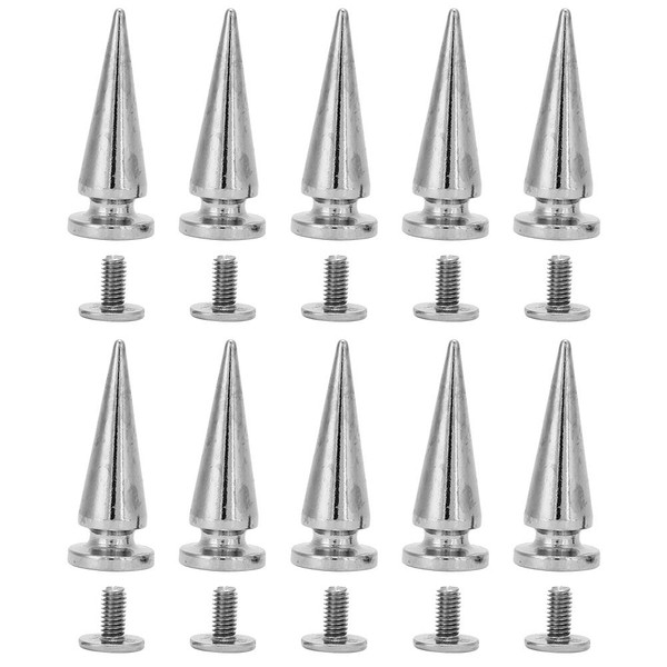 10 set 10 * 26 mm Copper Bullet Rivet Metal Stud, with Metallic Screw Set, Cone Spikes Screwback Studs for DIY Leather Craft Bag Shoe/Leather Clothes/Leather Bags/Jeans/Canvas(Silver)