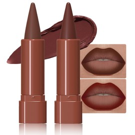 JUAAZIN 2Pcs Gradient Matte Lipstick Crayon Lip Liner pencil, Flawless Contour Gradual Ombre Effect lip Pencil, Lipstick for Women Long Lasting Waterproof Smudge Proof Lipstick Pencil 05#+08#