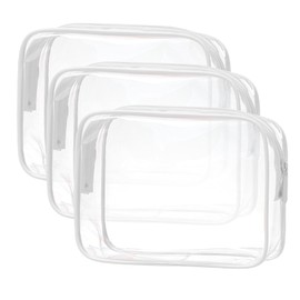 Viiotu 3 Pack Color Clear Toiletry Bag, Waterproof PVC Clear Makeup Bag, Portable Clear Travel Toiletry Bags for Traveling Men Women (3, White)