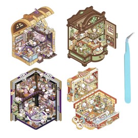 Cosmeria 4 Sets DIY 3D House Sticker Set Type D, 3D Sticker Scene, Creative Stress Relief for Children, Adults, Sticker Therapy, Creative Scene Fun Stacking