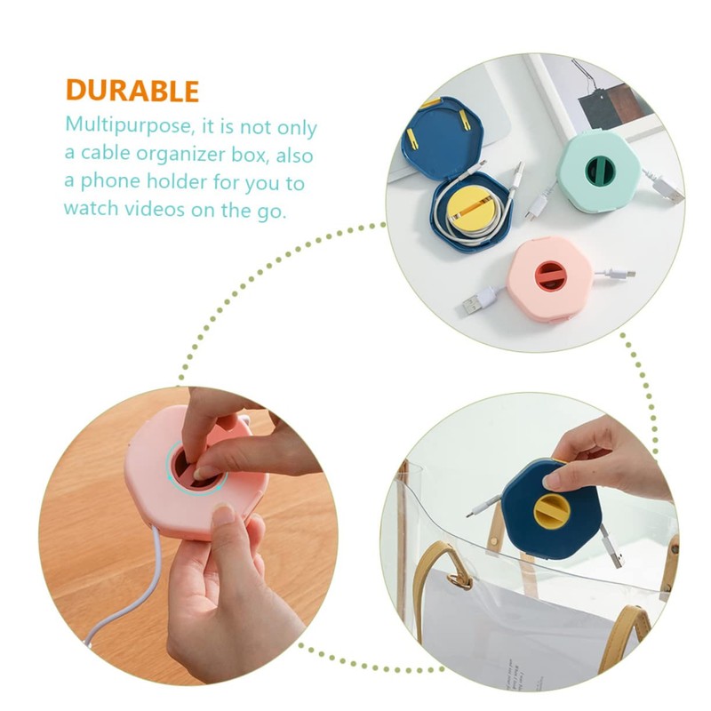 LABRIMP 4Pcs Portable Cable Organizer Box with Data Cable Winder
