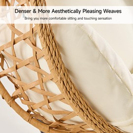 ONBRILL Egg Chair with Stand, Wicker Rattan Swing Hammock Chair with Fine Lace & Cushion, Hanging Chair with Double Chains, 350LBS Capacity for Outdoor & Indoor Patio, Porch, Bedroom, Balcony (Beige)