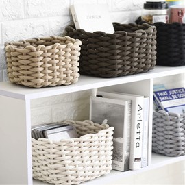 Icegrey Storage Basket Cotton Knitted Basket Decorative Natural Rectangle Waterproof Storage Boxes Organisers for Baby Room, Bedroom, Living Room, White, Small