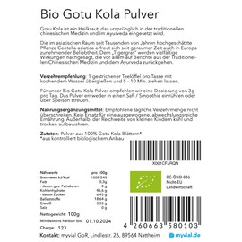 myvial® Gotu Kola Powder Organic 100 g Fine Ground from Sri Lanka - Vegan - Indian Water Navel - Tiger Grass (Centella Asiatica) | Without Additives, Plastic-Free Packaging and Laboratory Tested