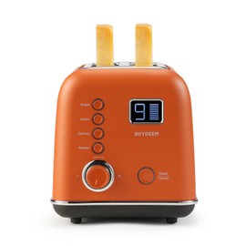 BUYDEEM DT730 Motorized Toaster, 2-Slice Smart Digital Leverless Toaster with LCD Countdown Timer, 9-Shade Settings for Toast, Bagels, Waffles, Muffins