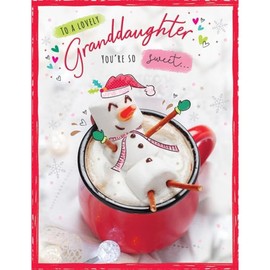 Piccadilly Greetings Christmas Card, Granddaughter, Marshmallows - 8 x 6 inches