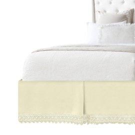 Elegant Comfort Narina Collection Lace Bed Skirt 15inch Drop, 1500 Thread Count Egyptian Quality, Sophisticated Design for a Vintage Look- Easy Care and Wrinkle Resistant, Lace Bedskirt, Twin, Cream