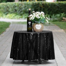 JYFLZQ Black Sequin Tablecloth 50" Round Sparkly Drape Table Cloths Table Cover Overlay for Wedding Birthday Party Baby Bridal Shower
