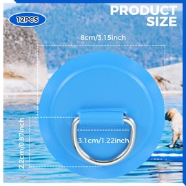 Yetaha 12PCS Stainless Steel D Rings Patch, Blue D-Ring PVC Patch, Round Shape D Ring Pad for Inflatable Boat Raft Dinghy Kayak Canoe Surfboard Stand Up Paddle Board, NO Glue Included