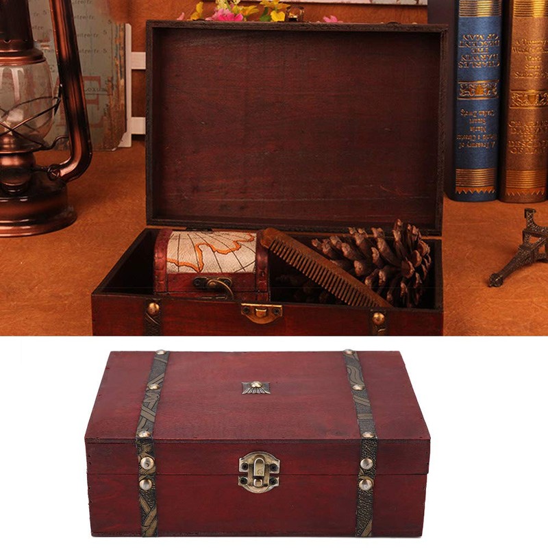 Wooden Box Storage Case Gift Box with Lockable Lid Birthday