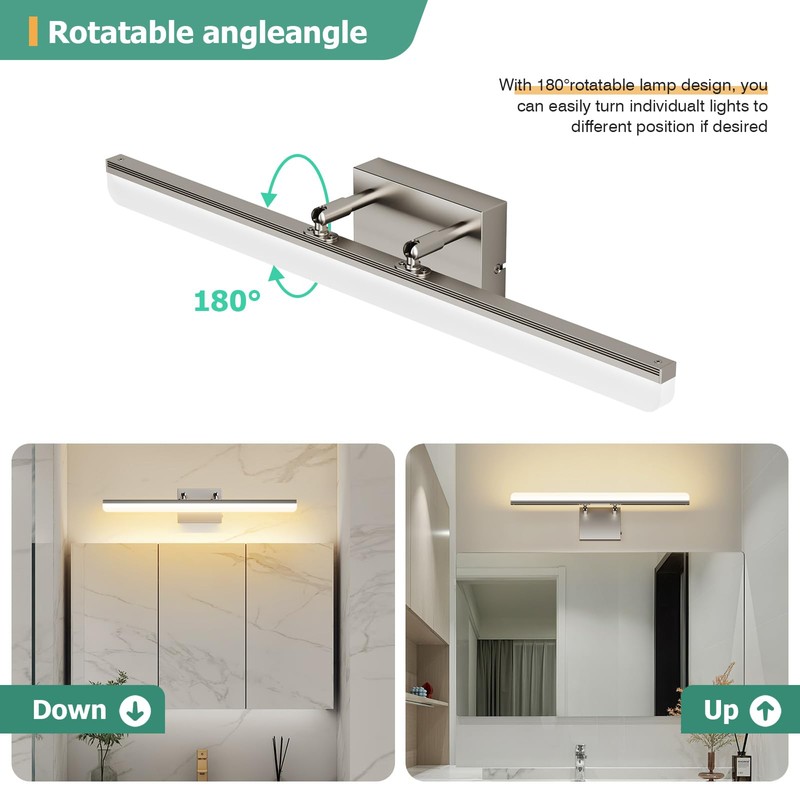 KELIDEN Brushed Nickel Vanity Light 24", 5CCT Dimmable LED Bathroom