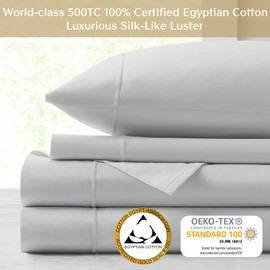 CROSCILL Egyptian Cotton Sheet Luxuriously Soft 500TC Cotton Sheets, Fitted Deep Pocket Sheet Set Fits Up to 18" Mattress, All Seasons 100% Certified Egyptian Cotton Bed Sheets, Cal King Grey 4 Piece