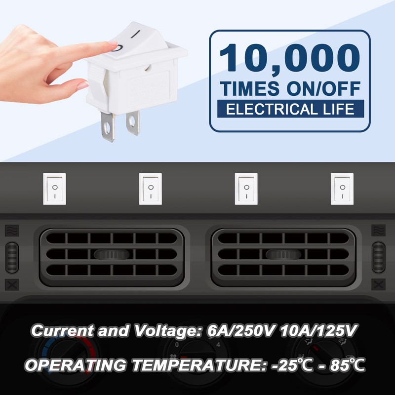 VEXUNGA Toggle Switch 2-Pin White On Off Rocker Switch 6A