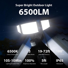 iMaihom 65W 6500LM Motion Sensor Outdoor Light, Plug In LED Security Lights 3 Heads Motion Detection Outdoor Light, Dusk to Dawn, IP65 Waterproof Flood Light with Remote Control for Yard Garage(Black)