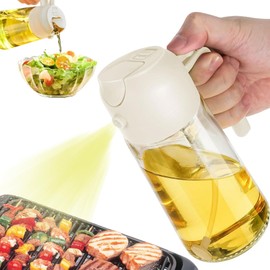 2 in 1 Olive Oil Dispenser 16oz/470ml Premium Glass Bottle Ideal for Cooking, Salad, Air Fryer, Frying, BBQ (White)