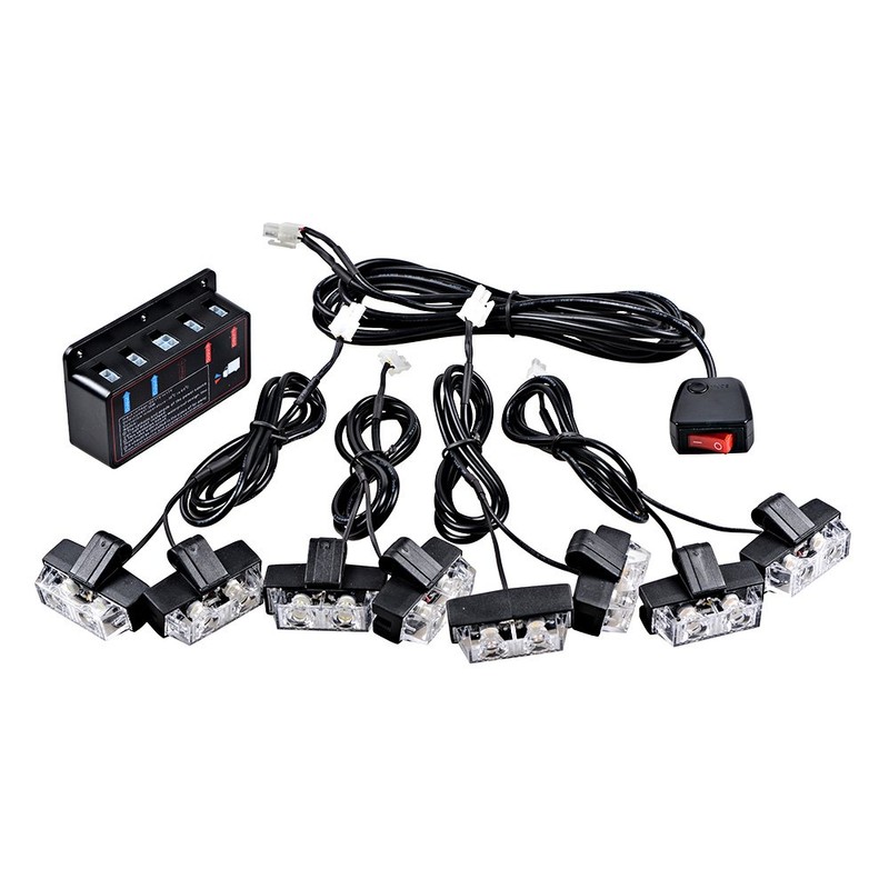 AMOPACORP 4pcs White + 4pcs Amber 2-LED Warning Hazard Emergency