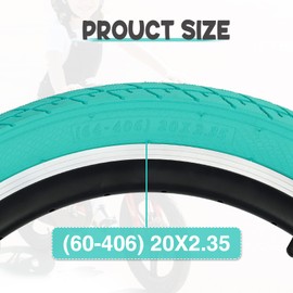 MEGHNA Bike Tire 20 inch Mountain Bike Tire with Lever 60-406 Foldable Tire 20 x 2.35 inch Replacement Grooved for BMX Freestyle Kids Cruiser Bike (Cyan, 20 x 2.35 inch - 2 Tires)