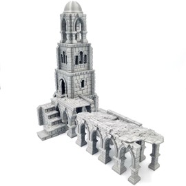 QP3D - Battle Tower Pillars Building, Ruined Terrain Wall Scenery for Tabletop & RPG 28-32mm Miniatures Wargame Props DnD D&D, 3D Printed and Paintable